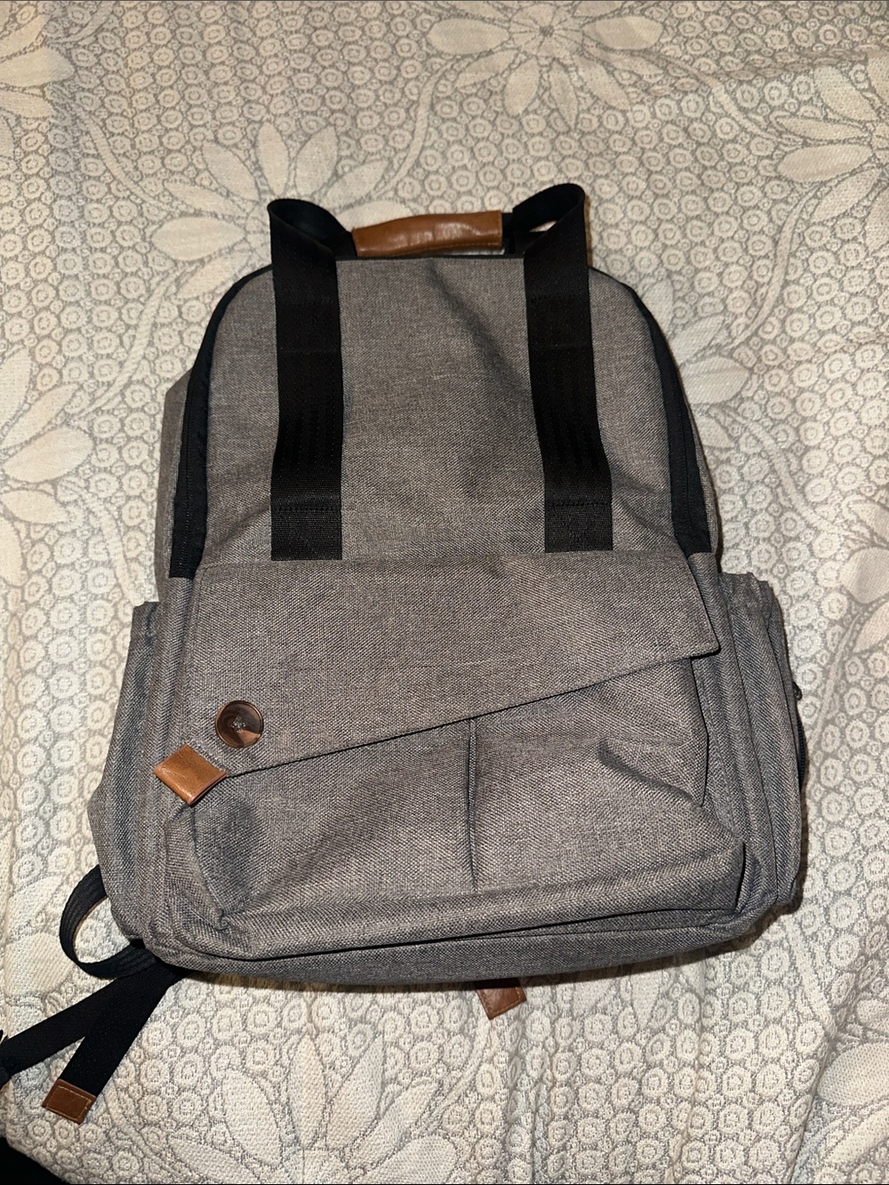 Everyday Gray  Diaper Backpack with Leather Accents